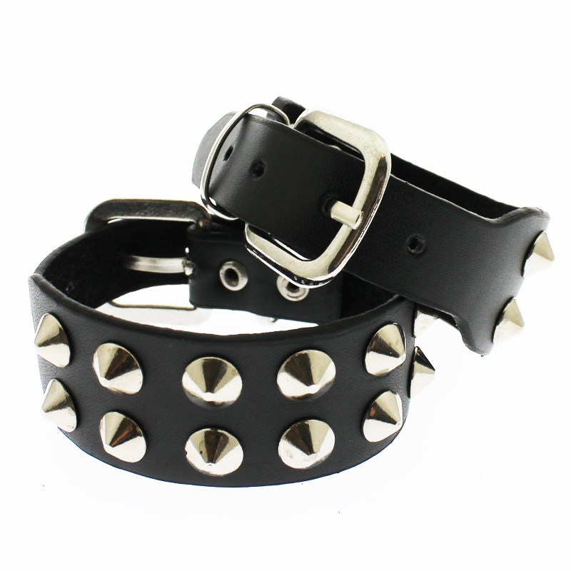Wholesale 2 Row Conical Studded Leather Wristbands